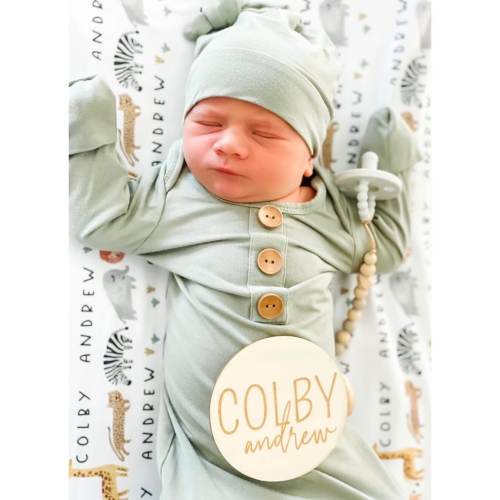 Solid Moss Bamboo Baby Knot Gown & Hat