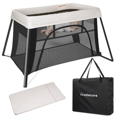 Travel Bassinet, Portable Pack and Play, Foldable Playard, Beige