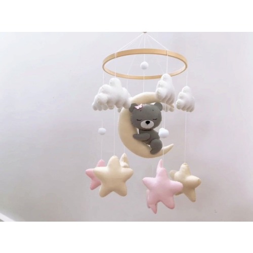 Baby mobile, Sleeping bear nursery mobile, Bear baby mobile for girl, Sleeping bear, baby shower, baby nursery, baby room decor, babyshower