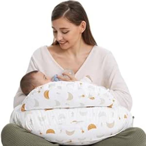 Momcozy Almohada y posicionador de lactancia original, almohada de lactancia materna de talla grande para más apoyo para mamá y bebé, niño o niña, esenciales para bebés para lactancia o alimentación - Cielo estrellado