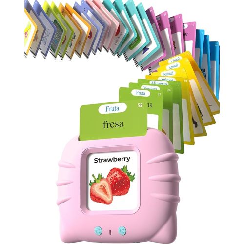 Bilingual Pink Spanish and English Talking Flash Cards, Pocket Speech Therapy Tools with 512 Words, Montessori Language Learning and Autism Aids, Children's Sensory Learning Kits, Birthday Present