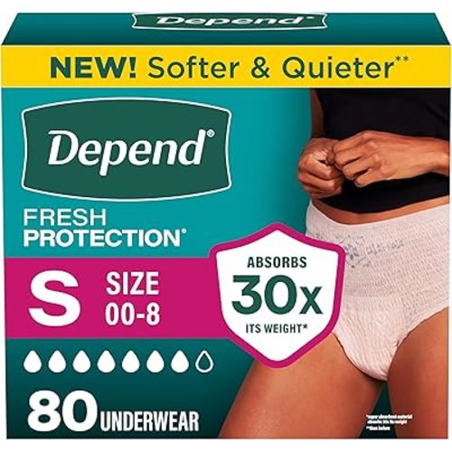 Depend Fresh Protection Adult Diapers, Incontinence Underwear for Women, Disposable, Maximum, Small, Blush, 80 Count (2 Packs of 40), Packaging May Vary