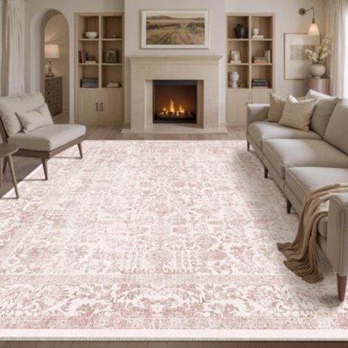 BERTHMEER 5'x7' Area Rugs Washable Vintage Oriental Rugs for Living Room Farmhouse Dining Room Office Throw Rugs Non-slip, Pink