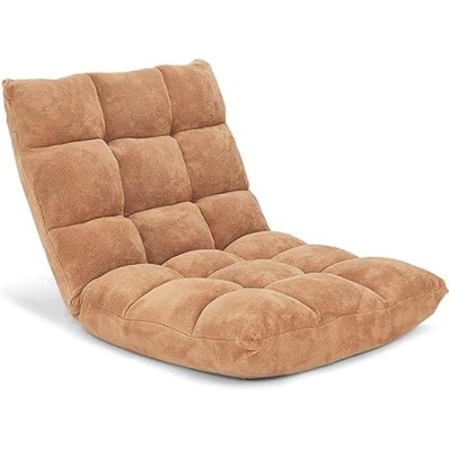 Giantex Folding Floor Chair with Back Support, 14 Adjustable Position, Padded Sleeper Bed, Couch Recliner, Gaming Floor Chairs for Adults, Meditation, Living Room (TAN)