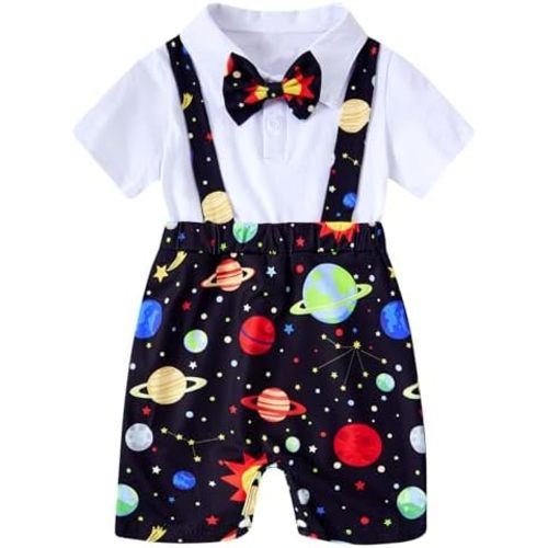 BFUSTYLE Baby Boy Clothes 2 in 1 Outfits 0-24 Months Romper Short Sleeve Infant Bodysuit with Bowtie