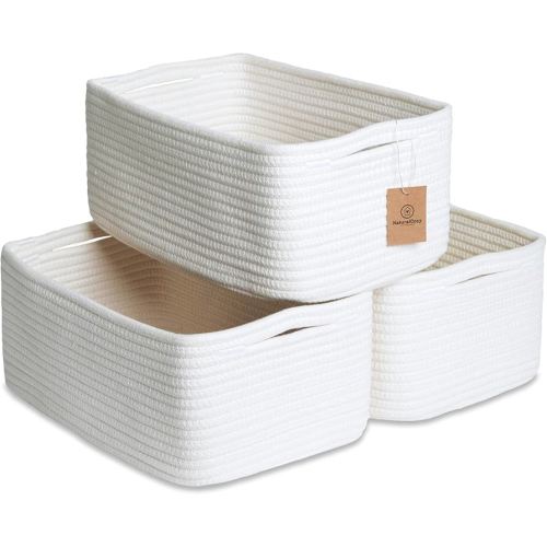 NaturalCozy 13.5”x8.5”x5.5” Storage Baskets for Shelves 3 Pack | Cotton Rope Woven Small Baskets for Organizing | Small Storage Bins for Nursery, Bathroom, Closet, Cube Shelf, Decorative, Gift