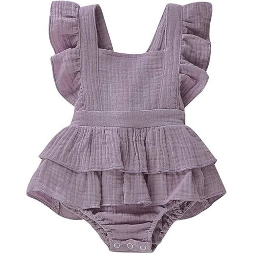 Douhoow Infant Baby Girl Romper Baby Ruffle Bodysuit Jumpsuit One-Piece Cotton Linen Clothes