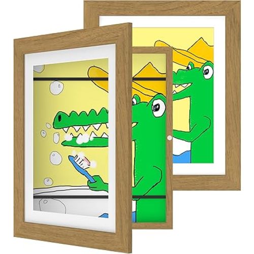 FrameWorks 2-Pack, 10" x 12.5" Light Oak Wooden Kids Art Frame with Magnetic Door – Display for 3D Artwork, Photos, Crafts – Gallery Style Edges Wall Decor for Home, Playroom, Easy Access Frame