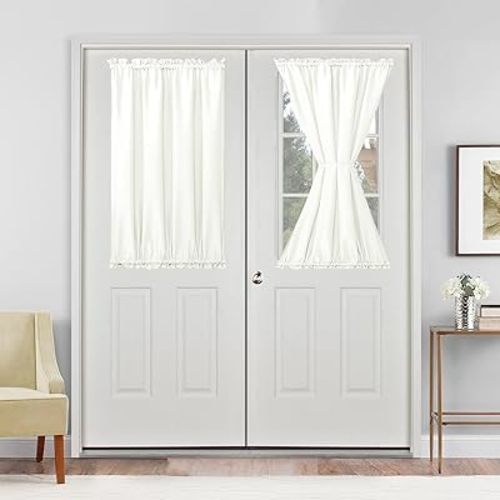 Hiasan French Door Curtains Privacy, Rod Pocket Semi Sheer Front Curtain for Door Window, 1 Panel (Ivory, W 24 inch x L 40 inch)