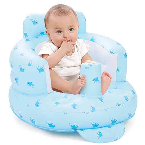 Yeeeasy Inflatable Baby Seat for Sitting Up 3-12 Months, Inflatable Baby Chair for Infants and 3 6 9 12 36 Babies Comfortable & Safe Support for Learning to Sit, Feeding (Blue)