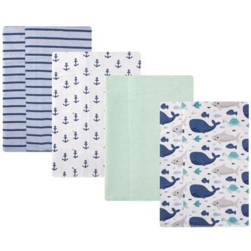 Hudson Baby Cotton Poly Flannel Burp Cloths 4-Pack, Sea Friends, One Size