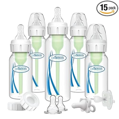 Dr. Brown's Natural Flow Anti-Colic Options+ Narrow Baby Bottle Gift Set with Advantage Pacifier & Bottle Travel Caps, 0m+