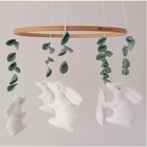 Bunny Baby Mobile,Rabbit Baby Crib Mobile, White Here Mobile Felt,Forest Mobile,Baby Shower Gift