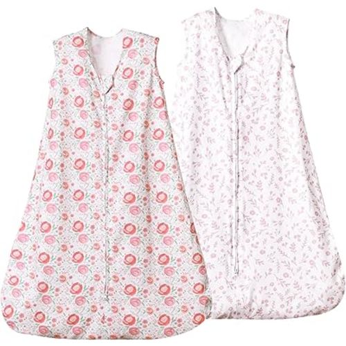 david's kids 100% Cotton Baby Sleep Sack 0-6 Months, Soft Baby Wearable Blankets with 2-Way Zipper, 2 Pack Comfy Sleeping Bags for Infant Newborn Boys Girls Neutral, Small Size, Leaf