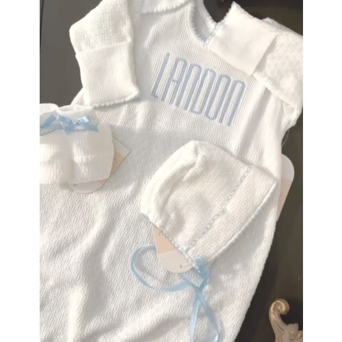 Paty Baby Gown /Bonnet/ Booties/ Hat/ Monogram Boy Gown/ Boys Coming Home Gown/ Baby Day Gown/ Boys Baby Shower Gift, Personalized Boy Gown