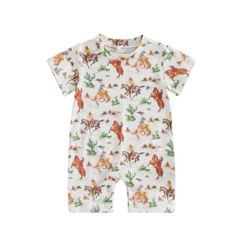 Western Baby Boy Clothes Short Sleeve Cow Print Romper One Piece Bodysuit Shorts Summer Outfit