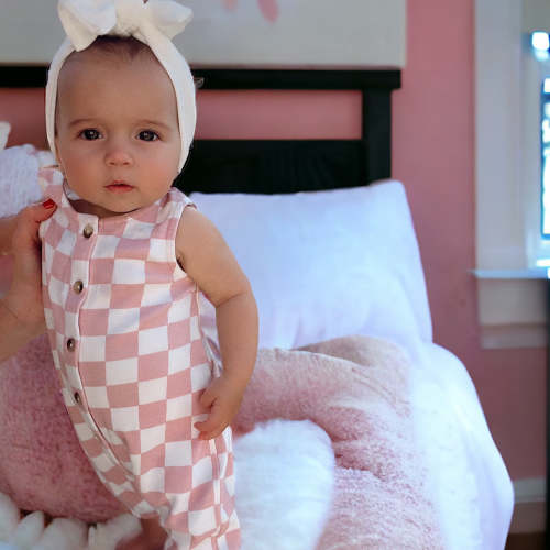 Strawberry Shortcake Checkerboard / Organic Bay Jumpsuit