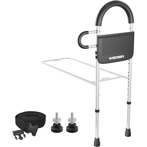 Bed Rails for Elderly Adults Safety with Storage Pocket, Dual Handle Grab Bars Height Adjustable Bed Rail Bed Assist bar Bed Rails for Seniors - Easy to Get in or Out of Bed Safely with Floor Support