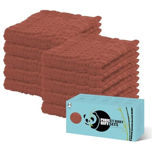 HIPHOP PANDA 10 Pack 6-Layers Muslin Burp Cloths Large - Durable 100% Cotton - Baby Essentials Extra Absorbent and Soft Boys & Girls Rags for Newborn Registry (Vermilion, 20" X10")