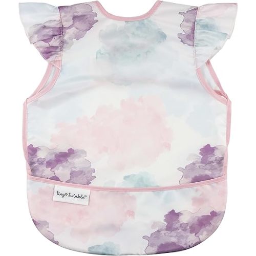 Tiny Twinkle Mess Proof Baby Bib - Waterproof Baby Apron - Machine Washable - PVC, BPA, & Phthalate Free - Great Travel Bib for Baby Eating - Baby Food Bibs (Cotton Candy, Small 6-24 Months)