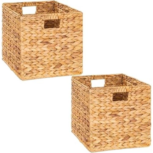 Storage Cube 10.5 x 10.5in, Wicker Storage Baskets for Shelves, Water Hyacinth Storage Baskets, Square Wicker Storage Basket (2 Packs 10.5in)
