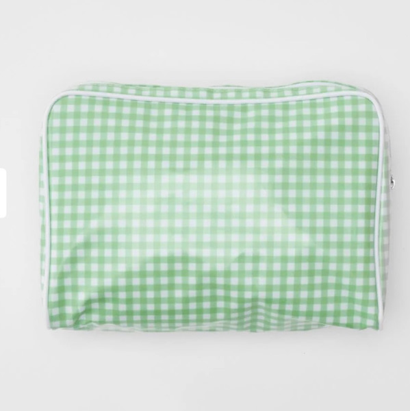 Weezie Large Green Gingham Patterned Toiletry Bag