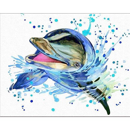 7Dots Art. Baby animals. Watercolor Art Print, poster 8"x10" on Fine Art thick Watercolor paper for childrens kids room, bedroom, bathroom. Wall art decor with Animals for boys, girls. (Dolphin)