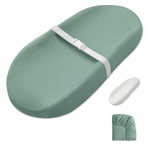 Blissful Diary Muslin Baby Changing Pad with Waterproof Lining Foam, Diaper Changing Table Pad with Cover for Dressers (Roman Green, Avocado)