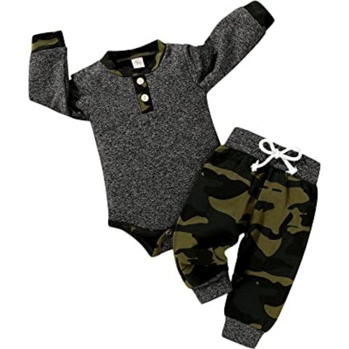 I'm so thankful Newborn Baby Boy Fall Clothes Infant Plaid Long Sleeve Button Romper and Pants Set Winter Outfits