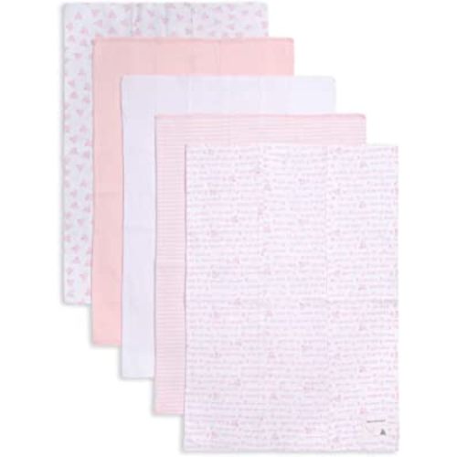 Burts Bees Baby Infant Burp Cloths, 100% Organic Cotton Extra Absorbent Soft Fabric Drool Cloths, 5-Pack Newborn Must-Have Essential Large Burping Cloths, One Size 17 x 11.75 Inches