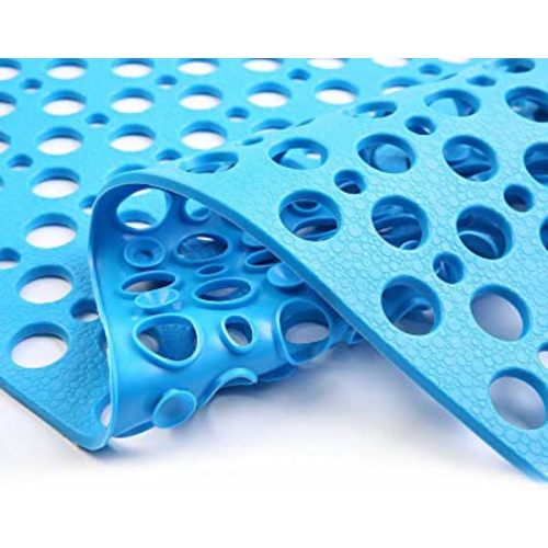Nonslip Bathtub Mat Extra Soft TPE Bath Mat for Kids, Machine Washable Bathroom Shower Mat, Smooth/Non-Textured Tubs Only, 30L x 17W Inch (Lake Blue)
