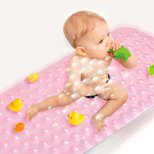 Baby Bath Mat for Tub Non Slip Extra Long Cover Bathtub Mat for Toddler Kids 40 X 16 Inch - Eco Friendly Infant Bath Tub Mat with 200 Big Suction Cups,Machine Washable Shower Mat (Pink)