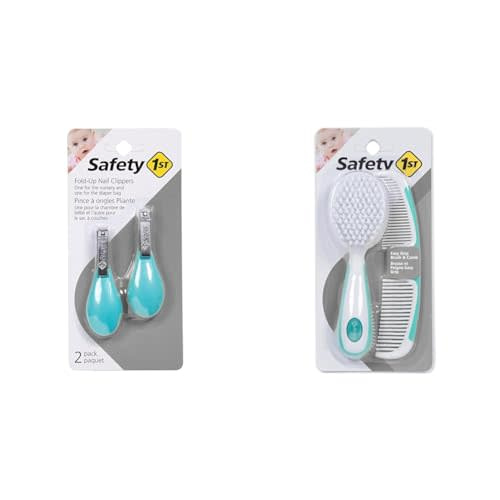 Safety 1st Fold-Up Nail Clipper, 2-Count - Colors May Vary & Easy Grip Brush and Comb, Colors May Vary