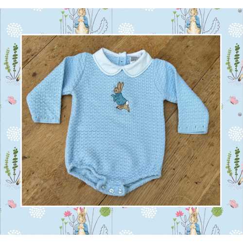 Embroidered Peter Rabbit | Baby Boys Knitted Romper | Long sleeve | 2 embroidery designs | New Baby | Baby shower |