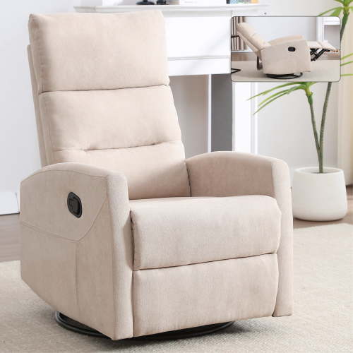 Manual Swivel Rocker Recliner Chair, Holaki 360° Swivel Recliner with Massage and Heat, Comfy Upholstered Nursery Glider Rocking Chair with Side Pockets, Lumbar Support for Living Room, Beige