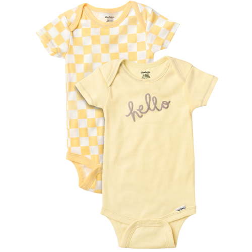 Gerber Baby Boy or Girl Neutral Short Sleeve Cotton Onesies, 2-Pack, Sizes Newborn - 12 Months