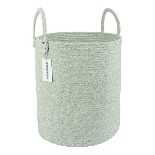 Cotton Rope Laundry Basket Hamper for Clothes Woven Storage Basket for Living Room Bedroom Boho Tall Rope Baskets for Blanket Toys Pillow Towels Baby Nursery Hamper Bin green
