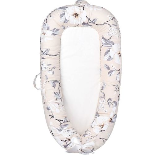 Baby Lounger,100% Soft Breathable, Portable Canvas Newborn Lounger Infant Floor Seat Cushion for Travel, Tummy Time, Newborn Must Have Essentials Baby Shower Registry Search(Flower)