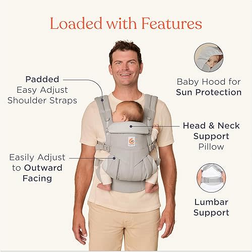 Ergobaby Omni Classic Baby Carrier Newborn to Toddler - Breathable Baby Carriers for Summer - All-Position Carrier with Lumbar Support (7-45 Pounds), Cotton, Pearl Grey