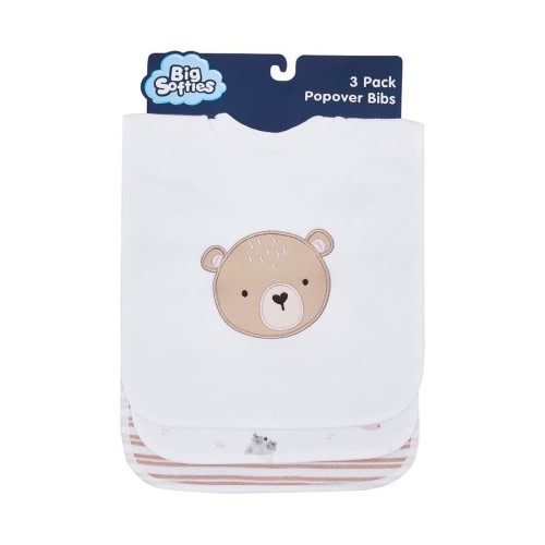 Big Softies 3 Pack Popover Bibs, Bear - Bear