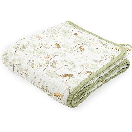 Little Unicorn Muslin Quilt Blanket | 100% Cotton Soft Multi-Layered Muslin Fabric | Toddler & Baby Blanket | 47”x47” | for Nursery, Crib, Shower Gifts (Woodland Friends)