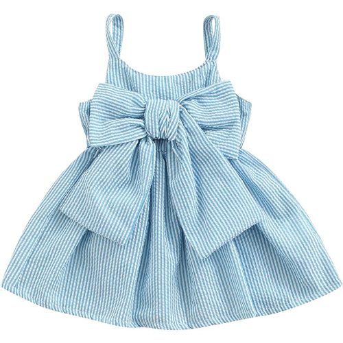 Toddler Baby Girls Sleeveless Dress Front Bowknot Stripe Sling Summer Jumpsuit Princess Casual Romper