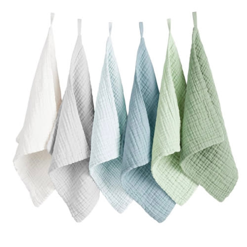 Konssy 6 Pack Baby Muslin Washcloths for Unisex 100% Cotton Wash Cloth Set for Baby Face Body Comfy and Soft for Newborn Infants Kids Girls and Boys