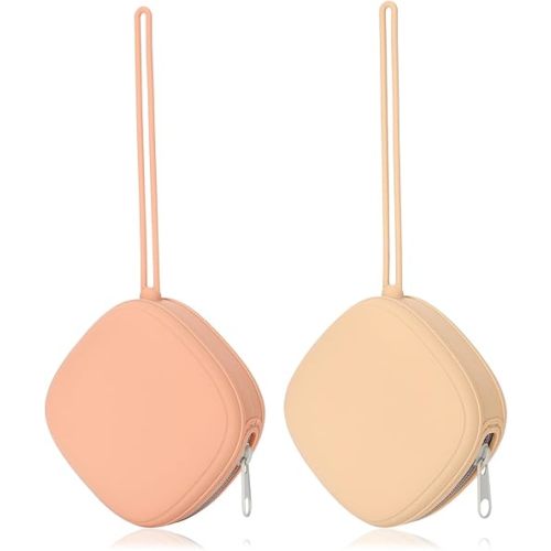 Silicone Pacifier Holder Case, Baby Binky Silicone Cover Pouch, Silicone Pacifier Storage Case for Diaper Bag, 2 Pack (Muted, Apricot)