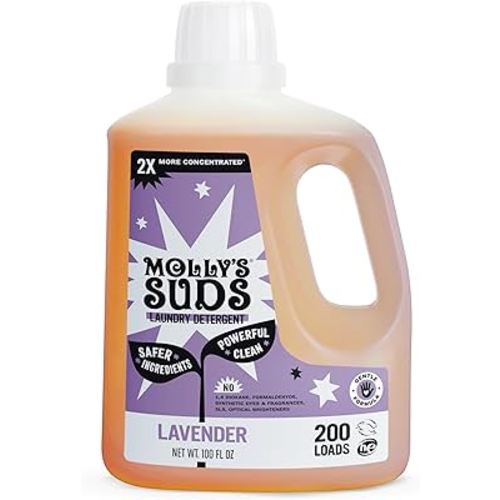 Molly's Suds Liquid Laundry Detergent | Clean Laundry Detergent Soap for Sensitive Skin | 2x Concentrated, High Efficiency (HE) (Lavender - 200 Loads)