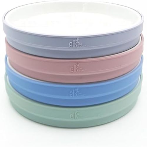 Elk and Friends Kids 7.8” Porcelain White Plates with Silicone Sleeves | Suitable for Kids/Toddlers | Microwave & Dishwasher Safe | Non Slip | Snack Dishes
