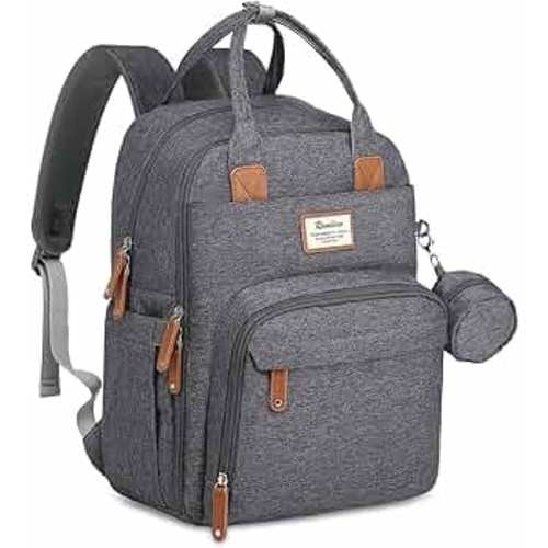 RUVALINO Diaper Bag Backpack - Multifunction Waterproof Travel Backpack, Baby Bag with Changing Pad & Stroller D-Ring & Pacifier Case - Travel Essentials & Baby Registry Search - Unisex, Dark Gray