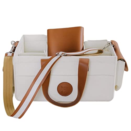 bucks + ducks Baby Diaper Caddy Organizer with Changing Mat, Top Baby Shower Basket, Customizable Inserts, Portable Diaper Changing Station, Felt with Faux Leather Handles & Extra Pockets for Mothers