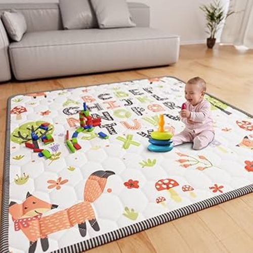 Baby Play Mat 50" X 50" Playpen Mat Waterproof Baby Floor Play Mat Non-Slip Cushioned Baby Crawling Mat Letter Playmats for Babies Toddlers Infants Tummy Time Activity (50x50, Letter Fox)