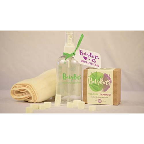 Baby Bits Reusable Newborn Starter Kit - Wipe Solution, Spray Bottle, Organic Cotton Wipes Box